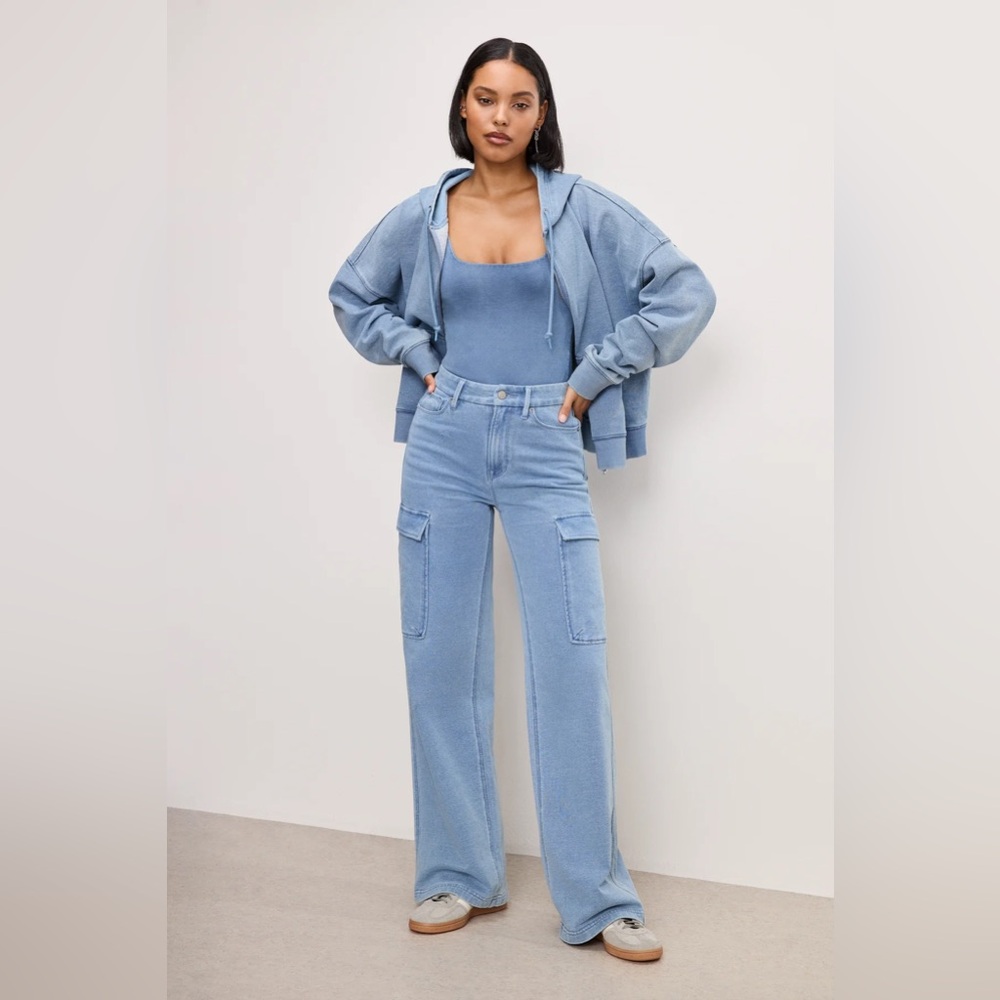 Good American Light Blue Cargo Track Pants